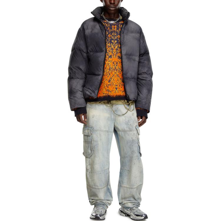 Lookbook DIESEL ブラック カラーブロック ヴィンテージ スタンドカラー ジップアップジャケット A144010CBCS-9XXA