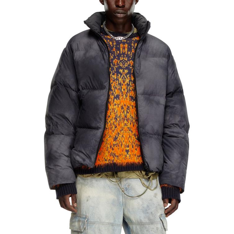 Shop DIESEL ブラック カラーブロック ヴィンテージ スタンドカラー ジップアップジャケット A144010CBCS-9XXA