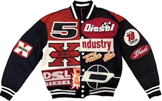 DIESEL Black Crew Neck Baseball Jacket with Letter and Number Design A04982RBBAG900 DIESEL Black Crew Neck Baseball Jacket with Letter and Number Design A04982RBBAG900