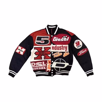 DIESEL Black Crew Neck Baseball Jacket with Letter and Number Design A04982RBBAG900