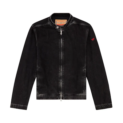 DIESEL Black Denim Jacket with Washed Zipper and Embroidered Lettering. A1157409I35-02