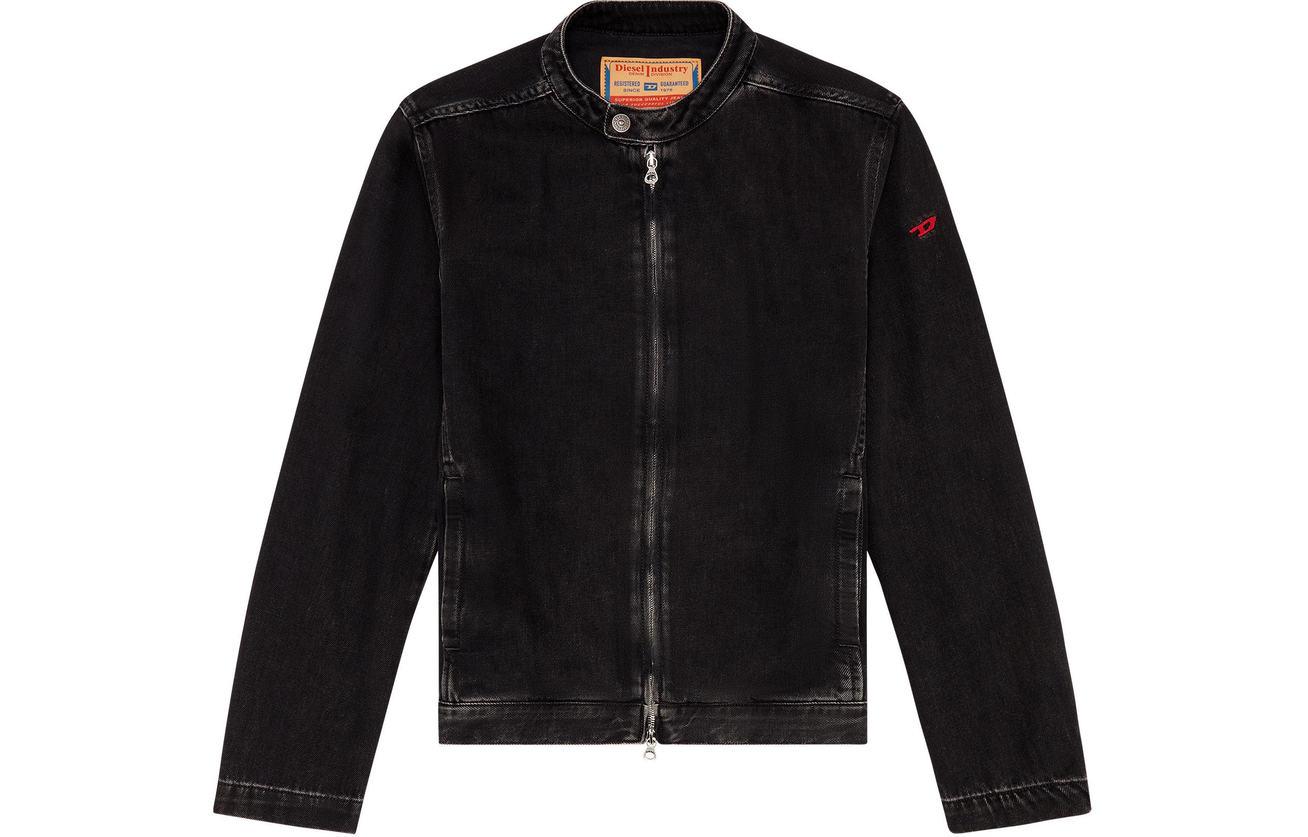Order DIESEL  Black Denim Jacket with Washed Zipper and Embroidered Lettering. A1157409I35-02