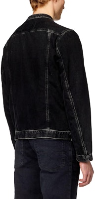 DIESEL Black Denim Jacket with Washed Zipper and Embroidered Lettering. A1157409I35-02 Shop DIESEL Black Denim Jacket with Washed Zipper and Embroidered Lettering. A1157409I35-02