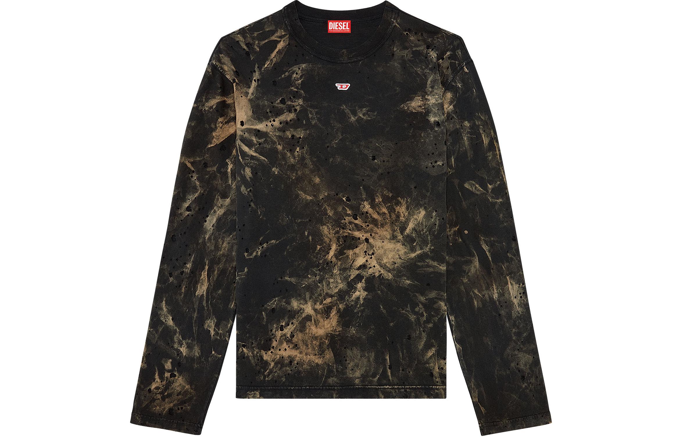 Order DIESEL  Black Distressed Dyed Long-Sleeve Pullover Comfort T-Shirt. A133840KLAC-9XXA