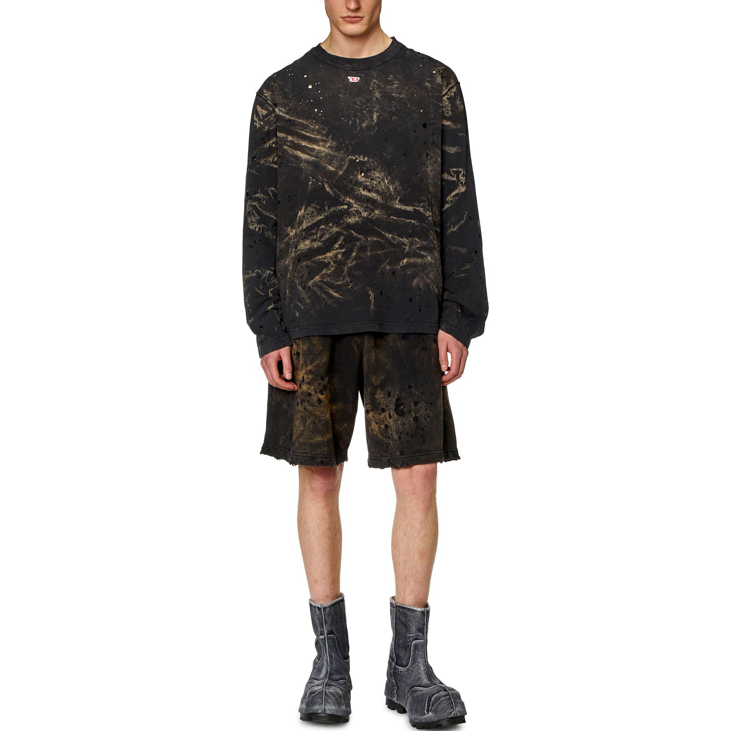 Lookbook DIESEL  Black Distressed Dyed Long-Sleeve Pullover Comfort T-Shirt. A133840KLAC-9XXA