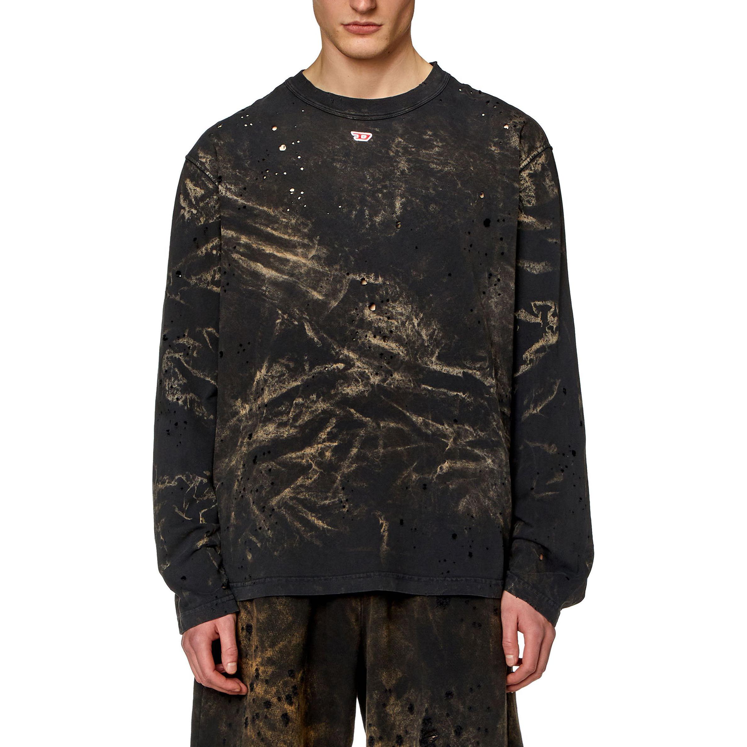 Shop DIESEL  Black Distressed Dyed Long-Sleeve Pullover Comfort T-Shirt. A133840KLAC-9XXA