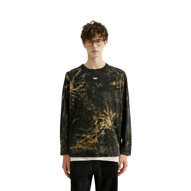 Details for DIESEL  Black Distressed Dyed Long-Sleeve Pullover Comfort T-Shirt. A133840KLAC-9XXA