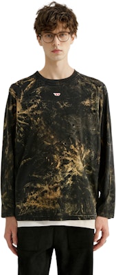 DIESEL Black Distressed Dyed Long-Sleeve Pullover Comfort T-Shirt. A133840KLAC-9XXA Details for DIESEL Black Distressed Dyed Long-Sleeve Pullover Comfort T-Shirt. A133840KLAC-9XXA