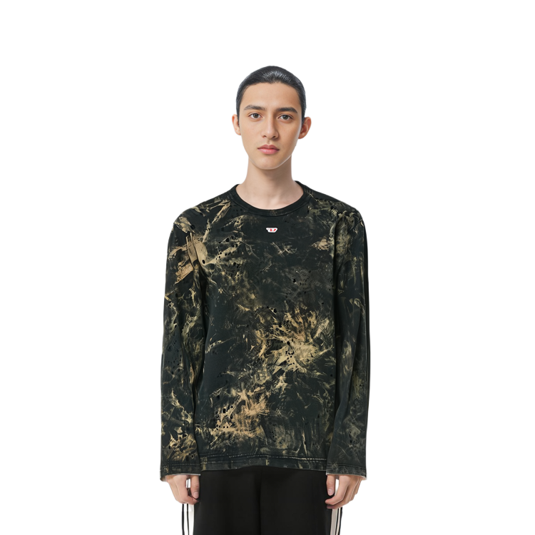 Cheap DIESEL  Black Distressed Dyed Long-Sleeve Pullover Comfort T-Shirt. A133840KLAC-9XXA