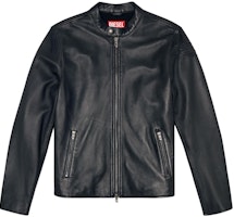 DIESEL Black Leather Jacket - Relaxed Fit, Solid Color with Zipper Closure. A144360AJIR-9XX DIESEL Black Leather Jacket - Relaxed Fit, Solid Color with Zipper Closure. A144360AJIR-9XX