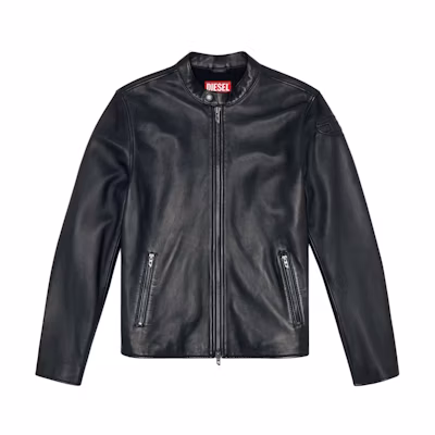 DIESEL Black Leather Jacket - Relaxed Fit, Solid Color with Zipper Closure. A144360AJIR-9XX