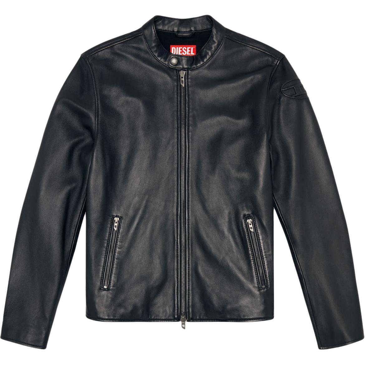 Order DIESEL 黑色皮夹克 - 宽松版型, 纯色拉链收口夹克. A144360AJIR-9XX