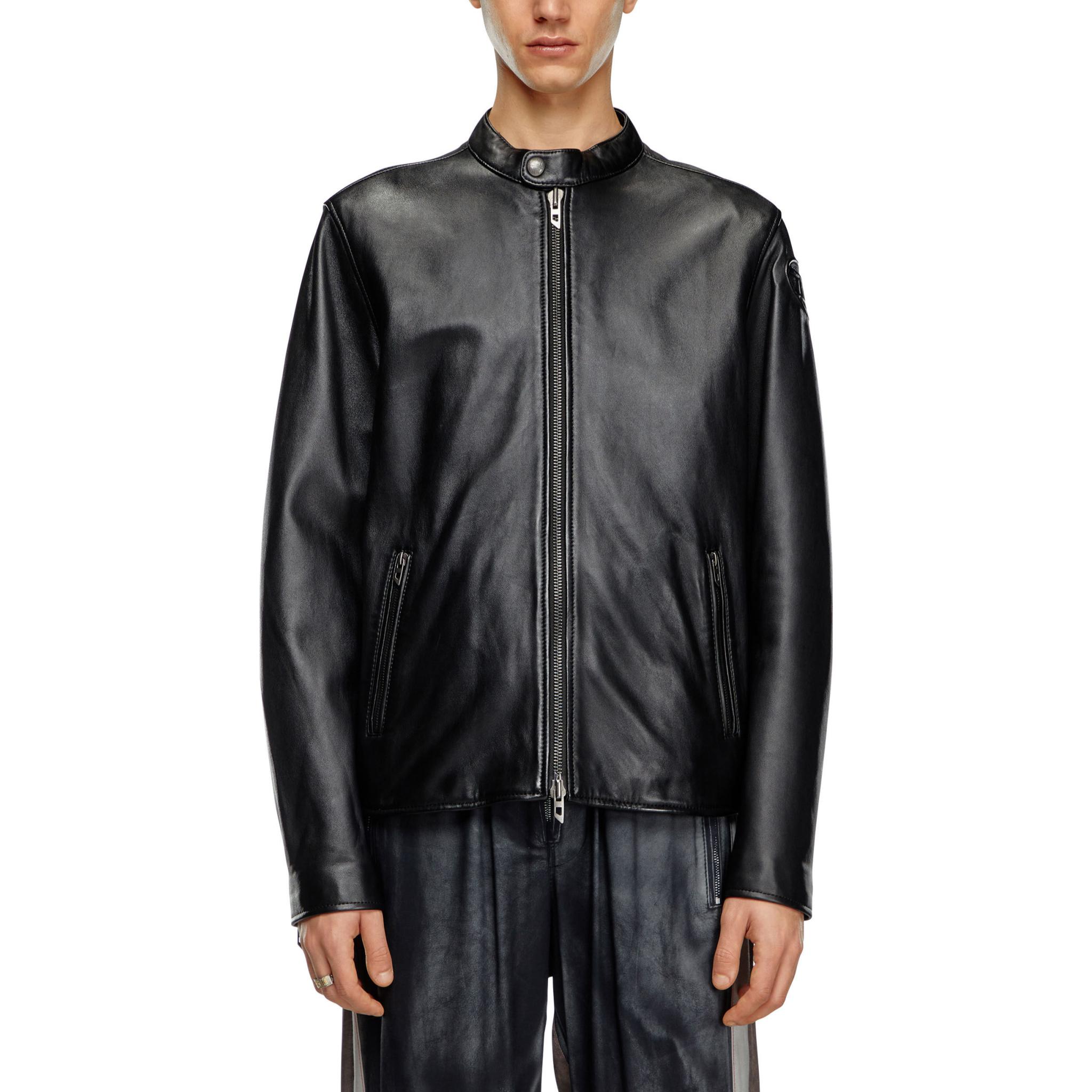 Lookbook DIESEL 黑色皮夹克 - 宽松版型, 纯色拉链收口夹克. A144360AJIR-9XX