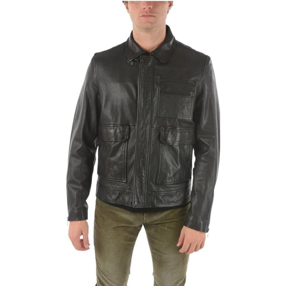 Lookbook DIESEL  Black Leather Jacket with Large Pockets and Turn-Down Collar. A001160BAZI9XX