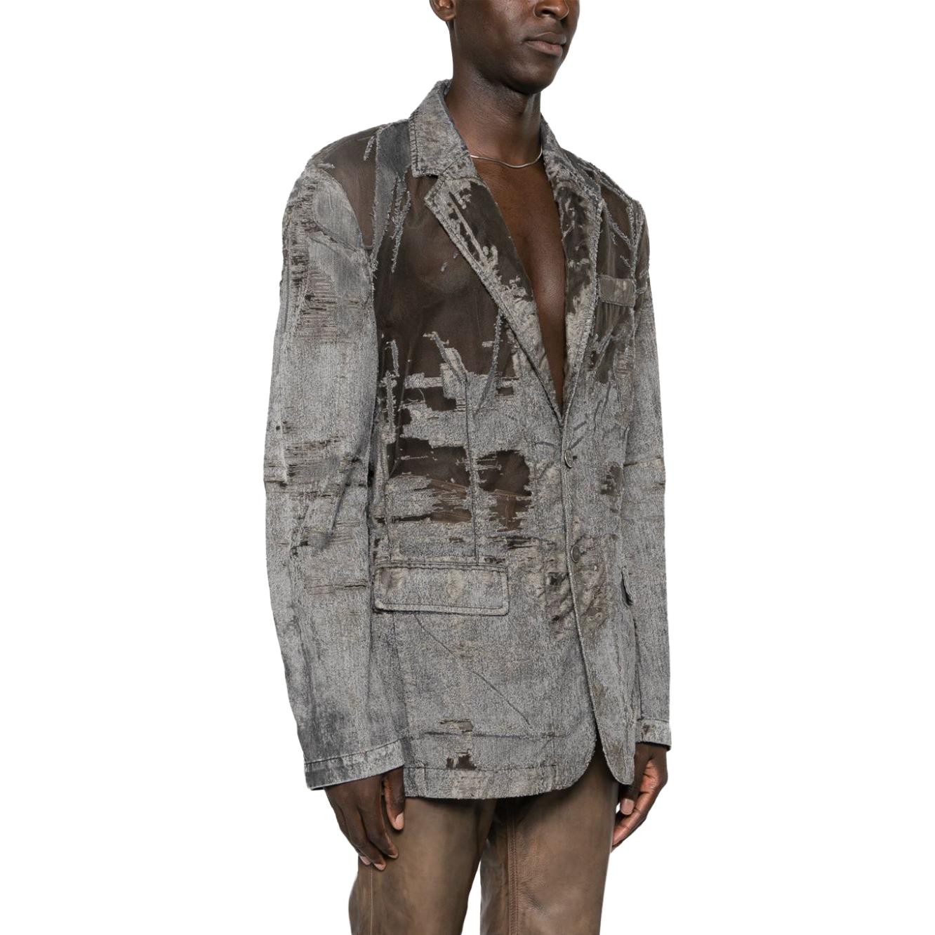 Shop DIESEL 黑色网眼拼接长袖西装夹克 A12555007T7-BLACK