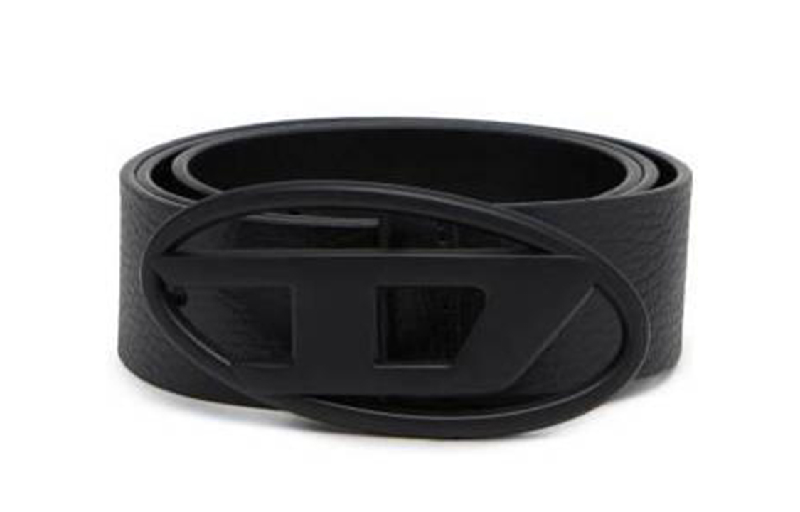 DIESEL  Black Metal Buckle Belt with Cutout Design - Width 3.9cm. X09752P3647H0015