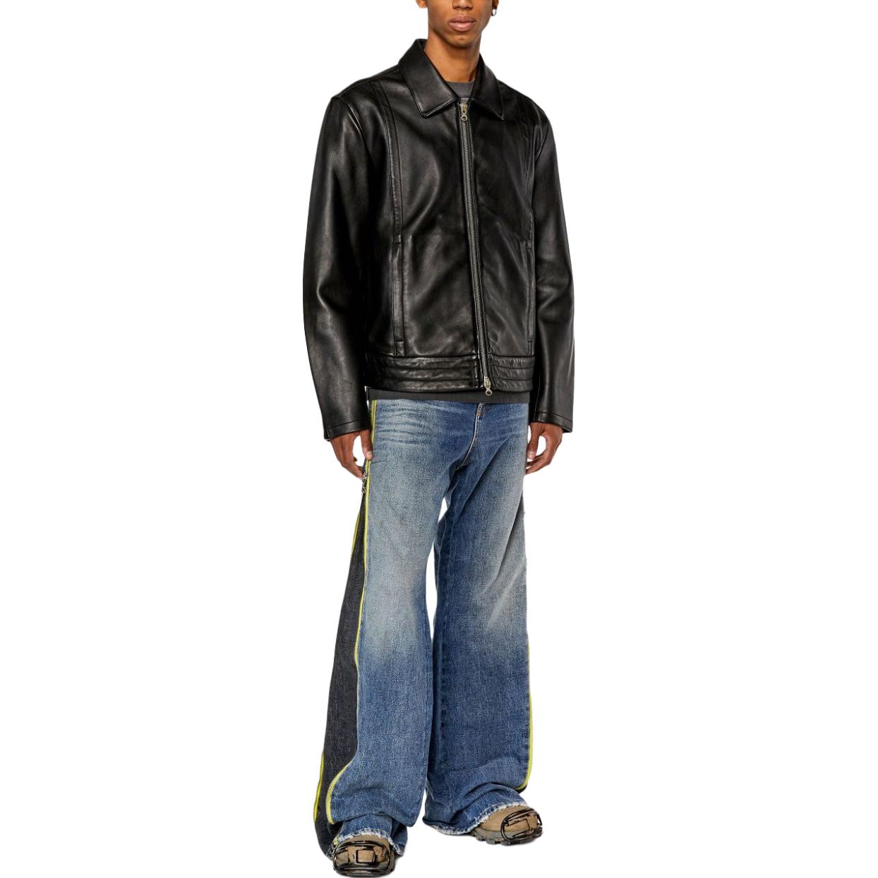 Lookbook 디젤 블랙 슬림핏 긴팔 집업 칼라 재킷. A105140WFAN9XX