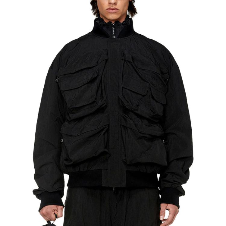 Lookbook DIESEL Jaket Hitam Loose Fit Resleting Depan A105020HJAE9XX