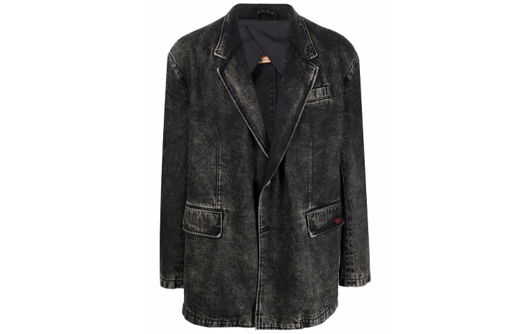 Order DIESEL Jaket Blazer Denim Hitam Single-Breasted Lelaki. A0407009B8702