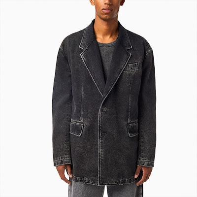 DIESEL Jaket Blazer Denim Hitam Single-Breasted Lelaki. A0407009B8702 Lookbook DIESEL Jaket Blazer Denim Hitam Single-Breasted Lelaki. A0407009B8702