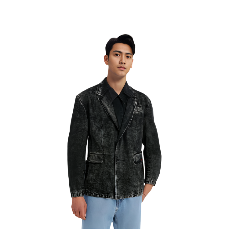 Details for DIESEL Jaket Blazer Denim Hitam Single-Breasted Lelaki. A0407009B8702