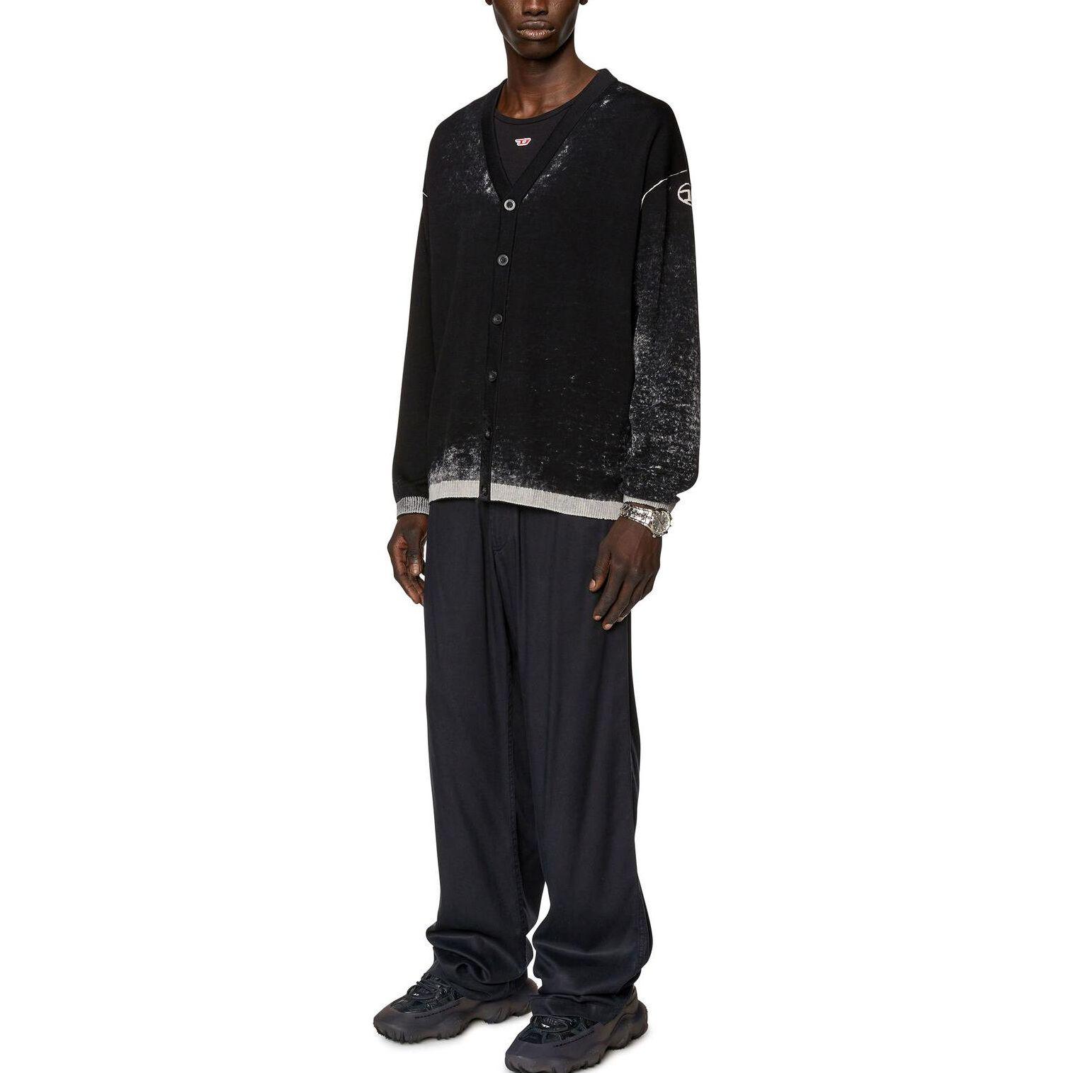 Shop DIESEL  Black V-Neck Printed Knit Cardigan A111900BEAR-9XX