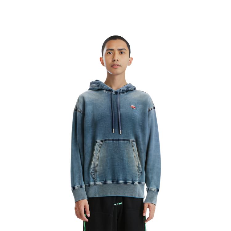 Shop DIESEL Hoodie Denim Biru dengan Tali Serut. A03939068FK-01