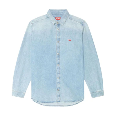 DIESEL Blue Denim Shirt with Embroidered Logo, Long Sleeve, Relaxed Fit. A03534068KC-01