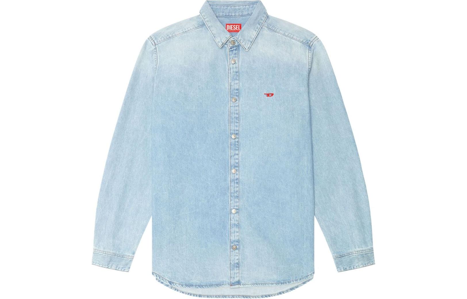 Order DIESEL  Blue Denim Shirt with Embroidered Logo, Long Sleeve, Relaxed Fit. A03534068KC-01