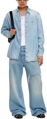 DIESEL Blue Denim Shirt with Embroidered Logo, Long Sleeve, Relaxed Fit. A03534068KC-01 Lookbook DIESEL Blue Denim Shirt with Embroidered Logo, Long Sleeve, Relaxed Fit. A03534068KC-01