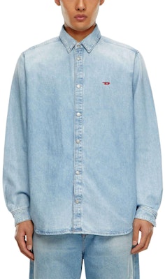 DIESEL Blue Denim Shirt with Embroidered Logo, Long Sleeve, Relaxed Fit. A03534068KC-01 Shop DIESEL Blue Denim Shirt with Embroidered Logo, Long Sleeve, Relaxed Fit. A03534068KC-01