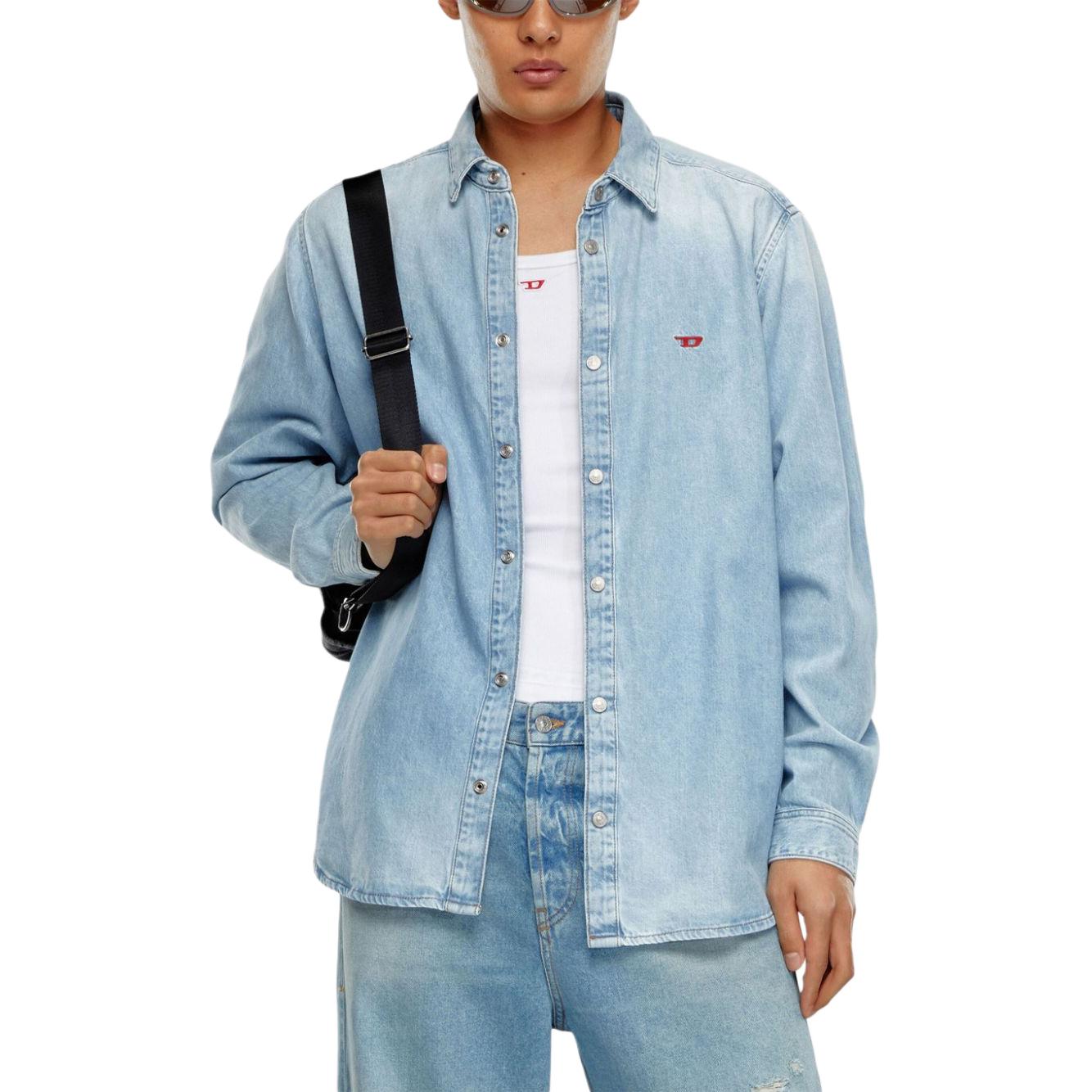 Purchase DIESEL  Blue Denim Shirt with Embroidered Logo, Long Sleeve, Relaxed Fit. A03534068KC-01