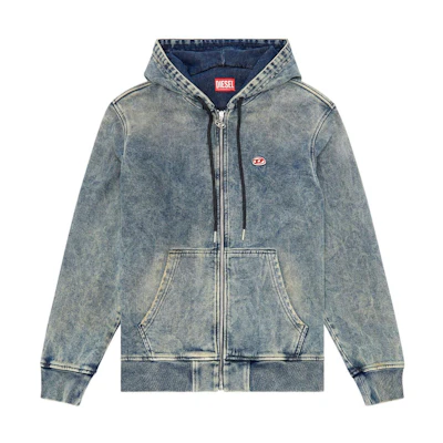 DIESEL Blue Hooded Zip-Up Oversized Denim Jacket. A03938068EV-01