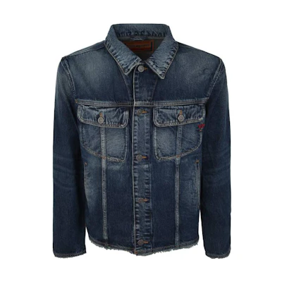 DIESEL Blue Solid Slim-Fit Long Sleeve Button-Up Jacket. A1139709G9201