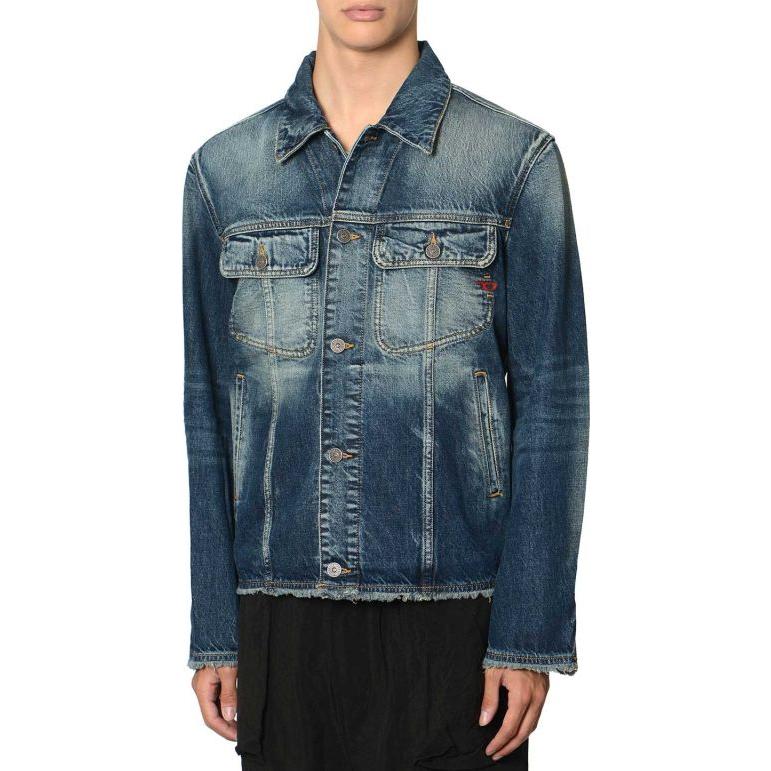 Shop DIESEL Jaket Slim-Fit Lengan Panjang Biru Butang Depan Lelaki. A1139709G9201