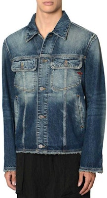 DIESEL Jaket Slim-Fit Lengan Panjang Biru Butang Depan Lelaki. A1139709G9201 Shop DIESEL Jaket Slim-Fit Lengan Panjang Biru Butang Depan Lelaki. A1139709G9201