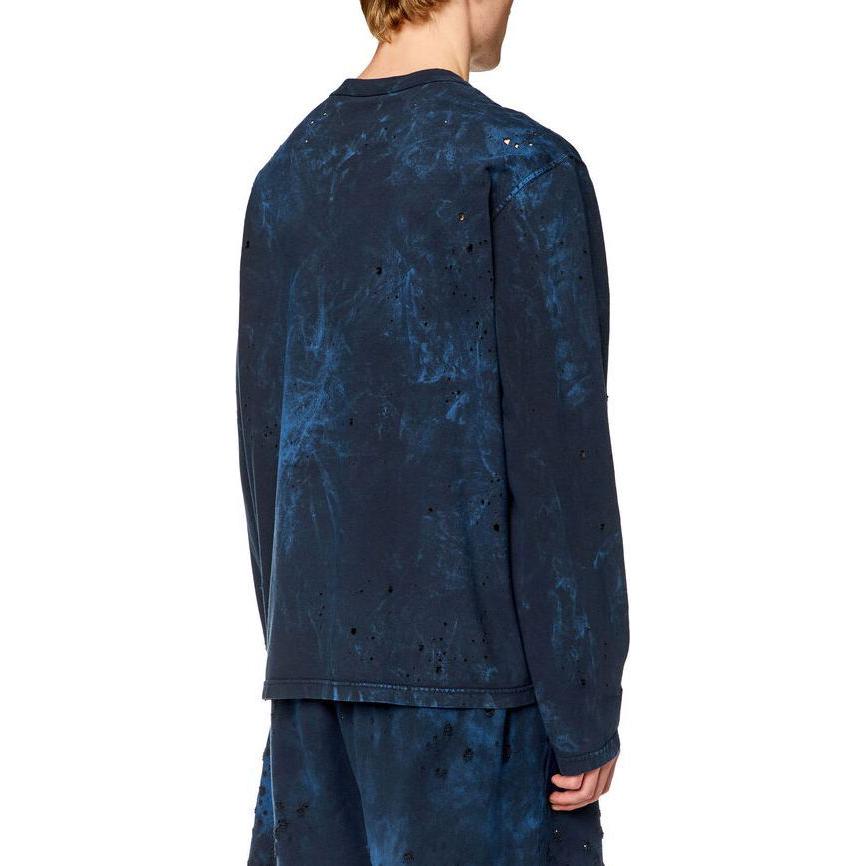Purchase DIESEL  Distressed Dyed Crewneck Long Sleeve T-Shirt Blue. A133840KLAC-8ATA