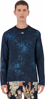 Sizing DIESEL Distressed Dyed Crewneck Lengan Panjang T-Shirt Biru. A133840KLAC-8ATA