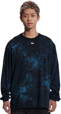 DIESEL Distressed Dyed Crewneck Long Sleeve T-Shirt Blue. A133840KLAC-8ATA Cheap DIESEL Distressed Dyed Crewneck Long Sleeve T-Shirt Blue. A133840KLAC-8ATA
