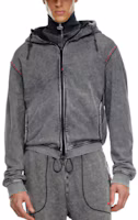 Shop DIESEL 灰色連帽拉鏈斜袖外套. A154410BNDC-9DP