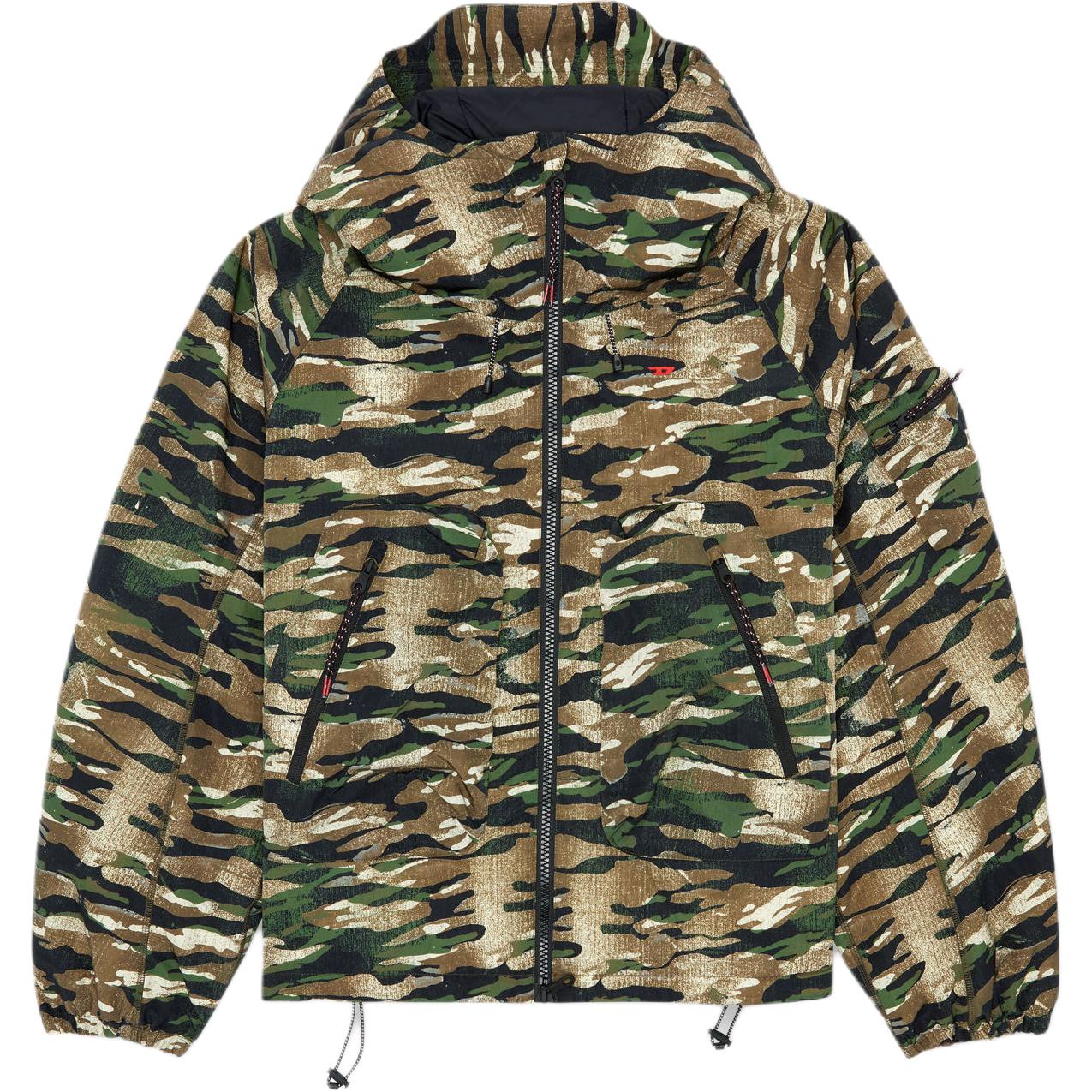 DIESEL  Green Camouflage Hooded Zip-Up Jacket - Relaxed Fit A154370JPAQ-E50