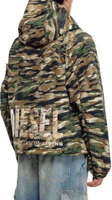 DIESEL 绿色迷彩连帽拉链夹克 - 宽松版型 A154370JPAQ-E50 Shop DIESEL 绿色迷彩连帽拉链夹克 - 宽松版型 A154370JPAQ-E50