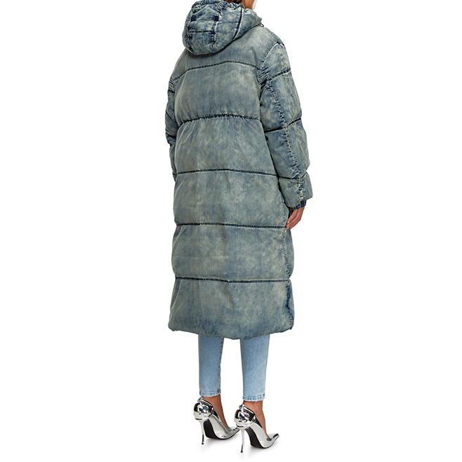 Shop DIESEL 淺藍褪色連帽長版棉質外套 FW24. A153470SKAI-01