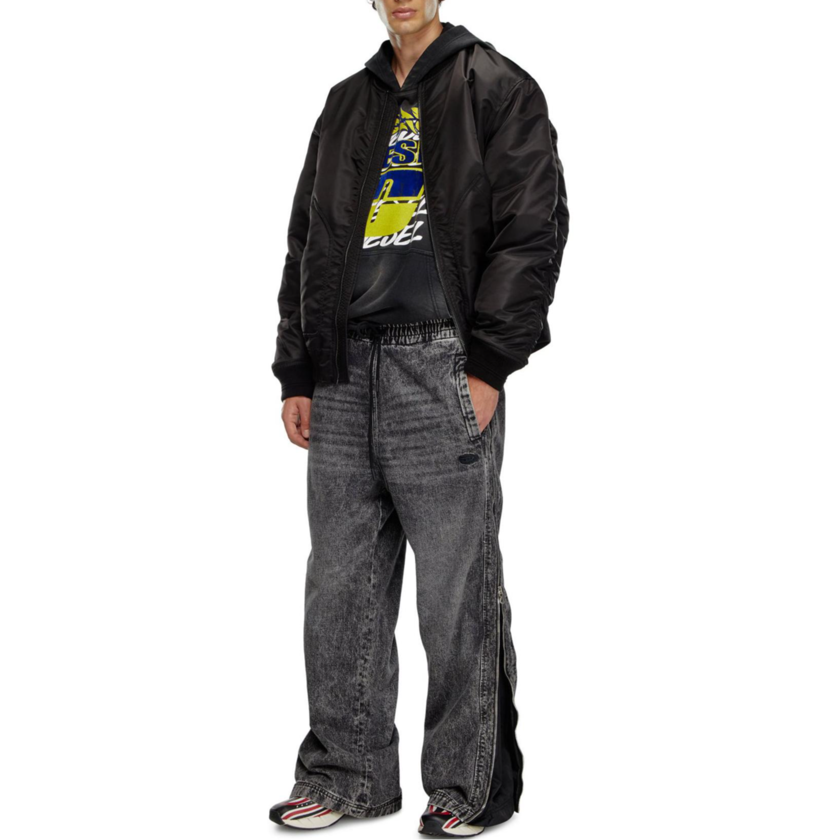 Lookbook DIESEL 中腰寬鬆抽繩洗水牛仔褲 - 深灰色。 A1424409K24-02