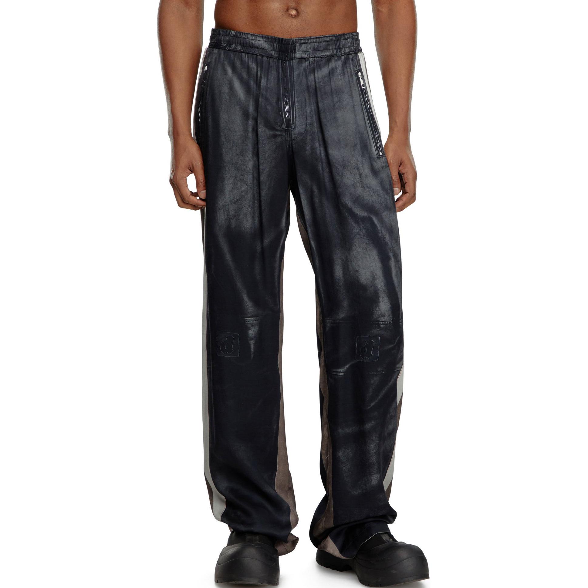 Shop DIESEL Celana Kasual Slim Fit Pinggang Elastis Optikal Print Hitam A142360NMAN-9XX