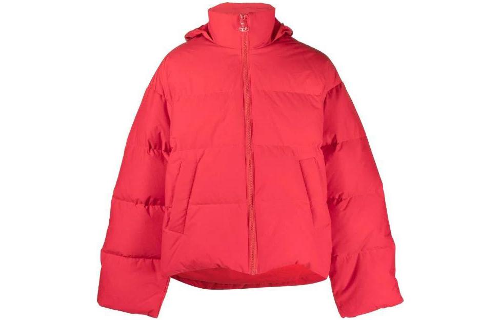 Order DIESEL Jaket Puffer Merah Logo Timbul, Zip-Up untuk Tahun Baru Lunar. A088050BJAJ