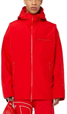 DIESEL 紅色連帽外套,簡約純色搭配品牌標誌設計。 A085490TFAL 42A Lookbook DIESEL 紅色連帽外套,簡約純色搭配品牌標誌設計。 A085490TFAL 42A