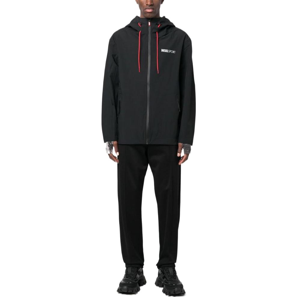 Lookbook 디젤 슬림핏 로고 패치 지퍼 자켓 드로스트링 디자인. A095920CGB-P90