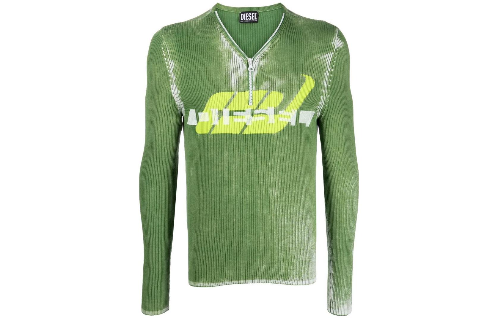 DIESEL  Slim Fit V-Neck Zipper Long Sleeve Sweater Green A103570WEAL5KE