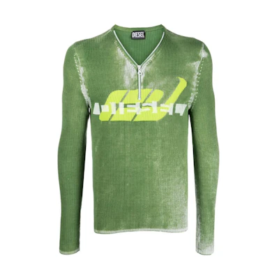 DIESEL Slim Fit V-Neck Zipper Long Sleeve Sweater Green A103570WEAL5KE